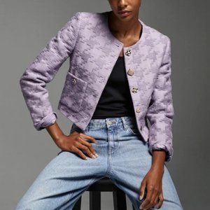 Mango Adri Lilac Houndstooth Cotton Jacket